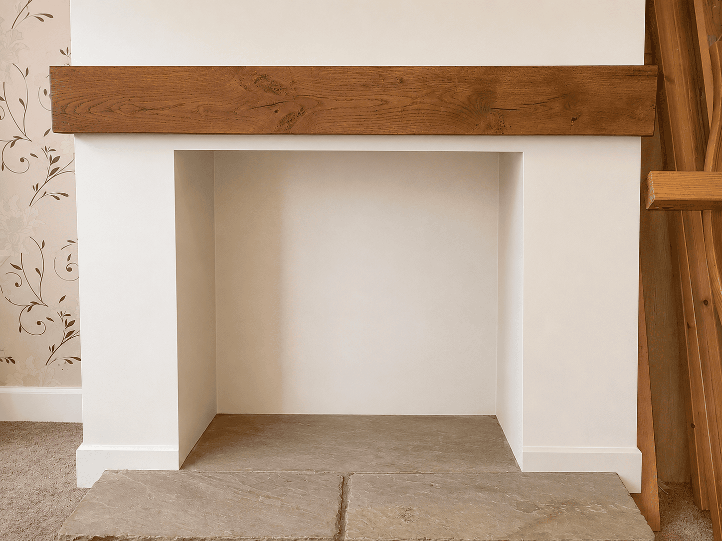 Sandstone Hearth with oak beam mantel